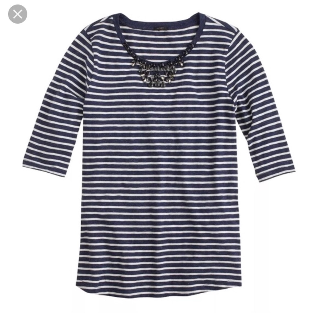 J.CREW Navy Striped Jeweled Painter T-Shirt - Sm